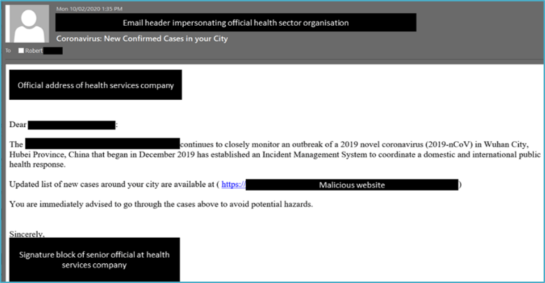 Example COVID-19 phishing message containing malicious attachments