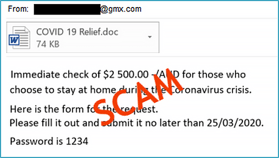 Example COVID-19 relief payment scam message