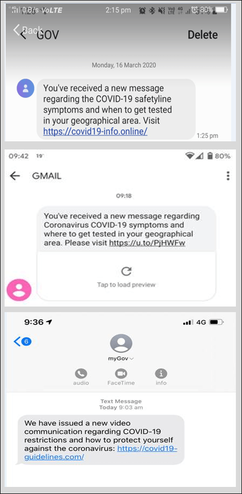 Example COVID-19 SMS phishing message