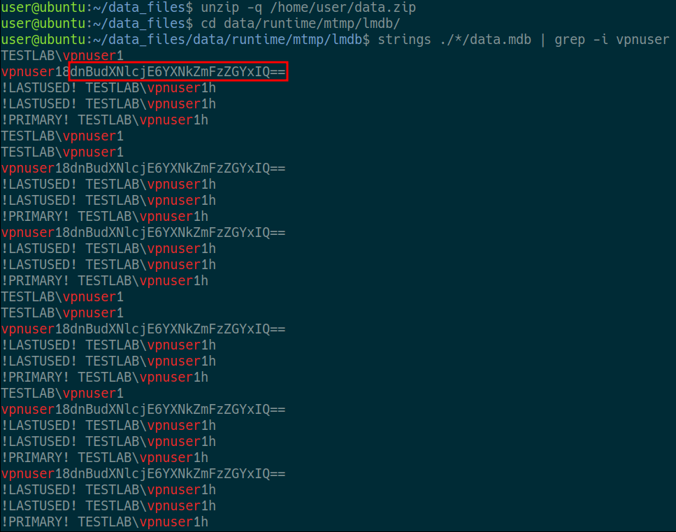 Figure 14: Parse Database Files to Disclose base64 Encoded Plaintext Credentials from LMDB Database Files