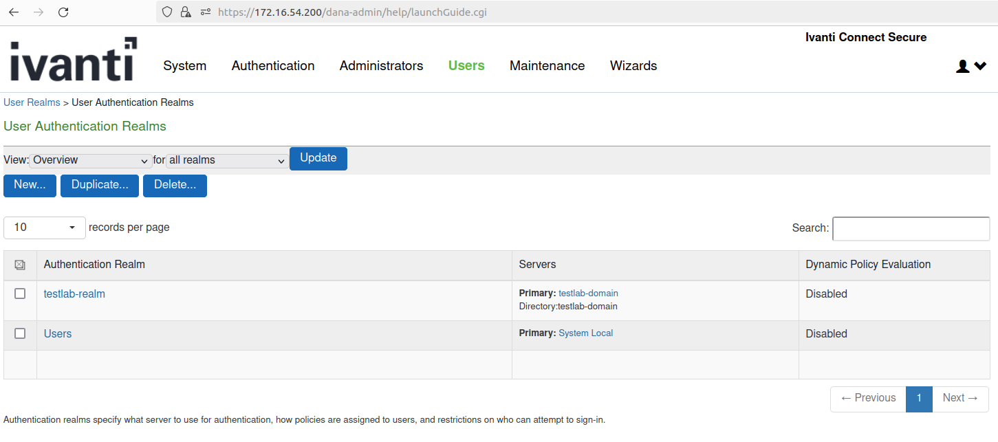 Figure 5: Configuration of User Realm