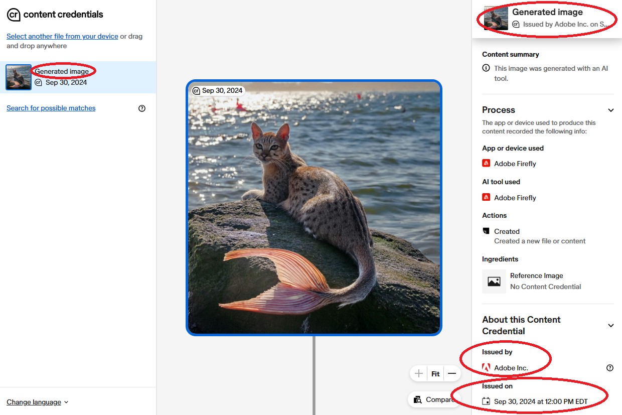 Contact credentials > Generated images > Issued by Adobe Inc.