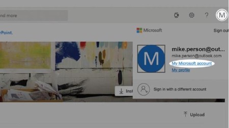 3. Once logged in, select Profile icon (top right) and then select My Microsoft Account or My Account.